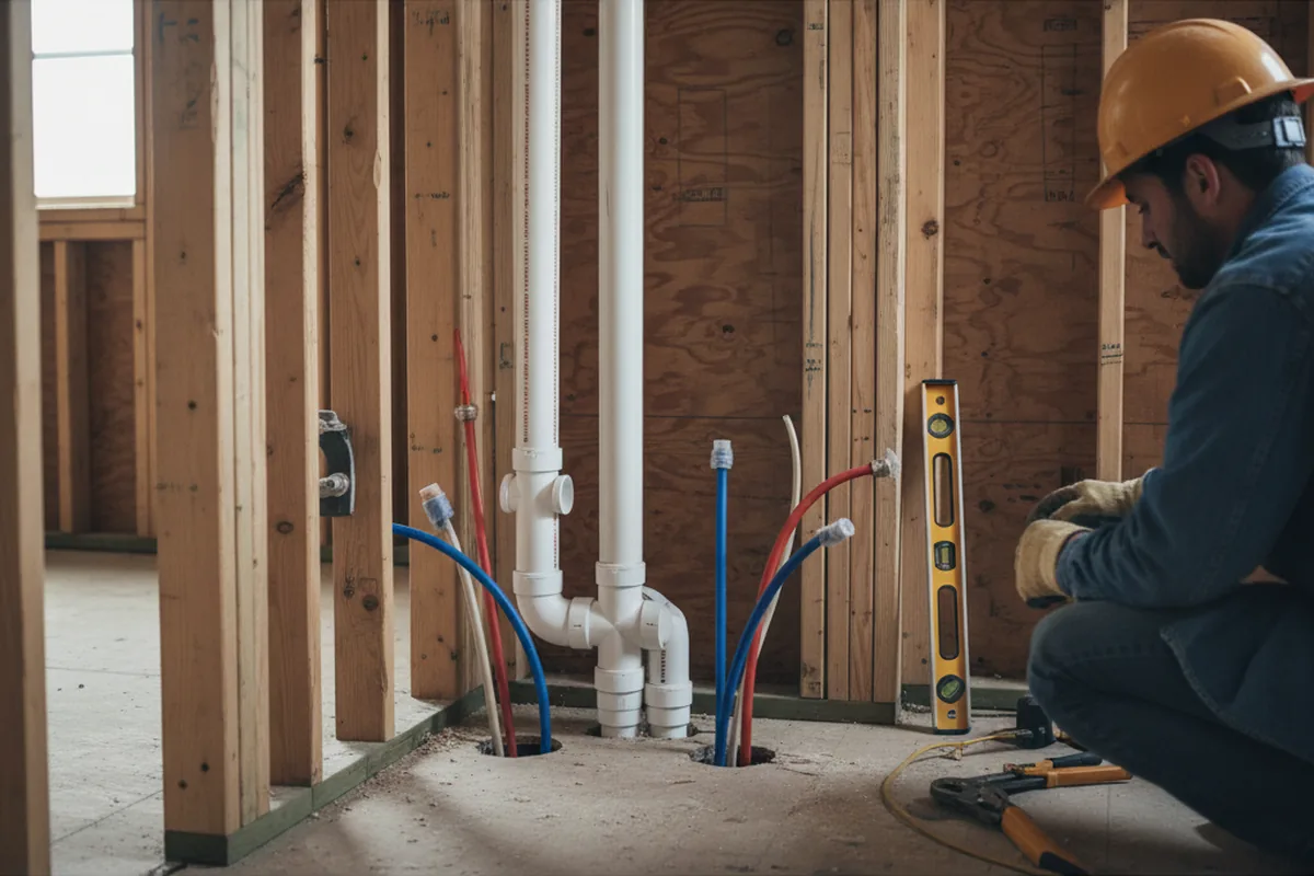 Drain and supply rough-in during Sump Pump Repair in Longmeadow